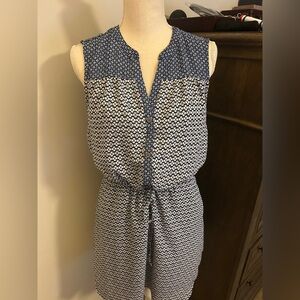 Gap Blue and White Sleeveless Button-Up Dress